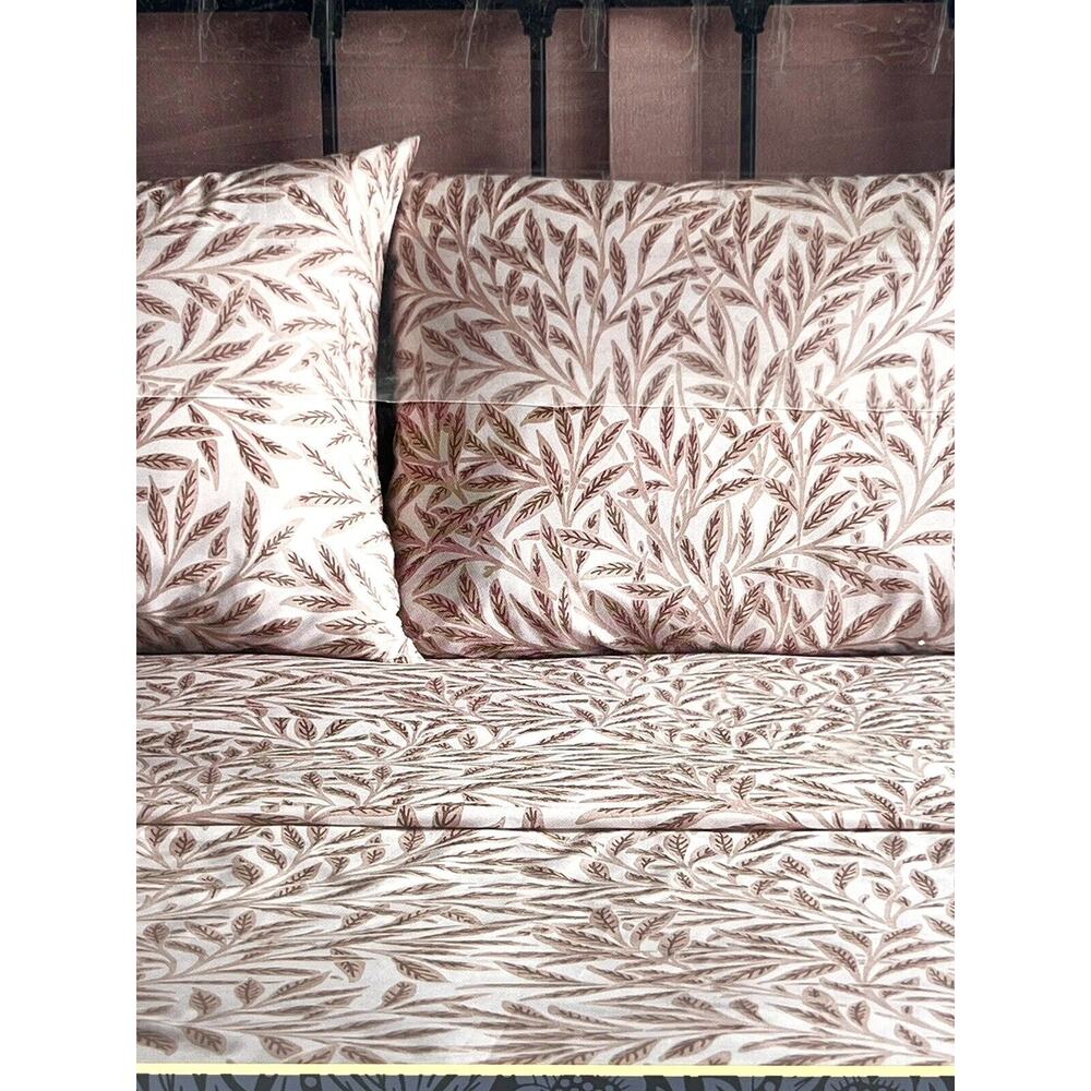 William Morris Original Willow Plaster Pink KING Cotton Percale Sheet Set Leaves